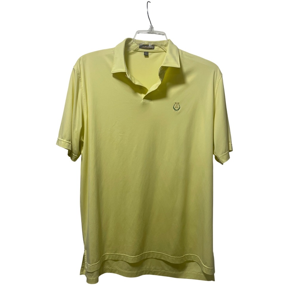 Peter Millar Summer Comfort Mens Large Yellow Golf Polo Shirt Short Sleeve Logo‎